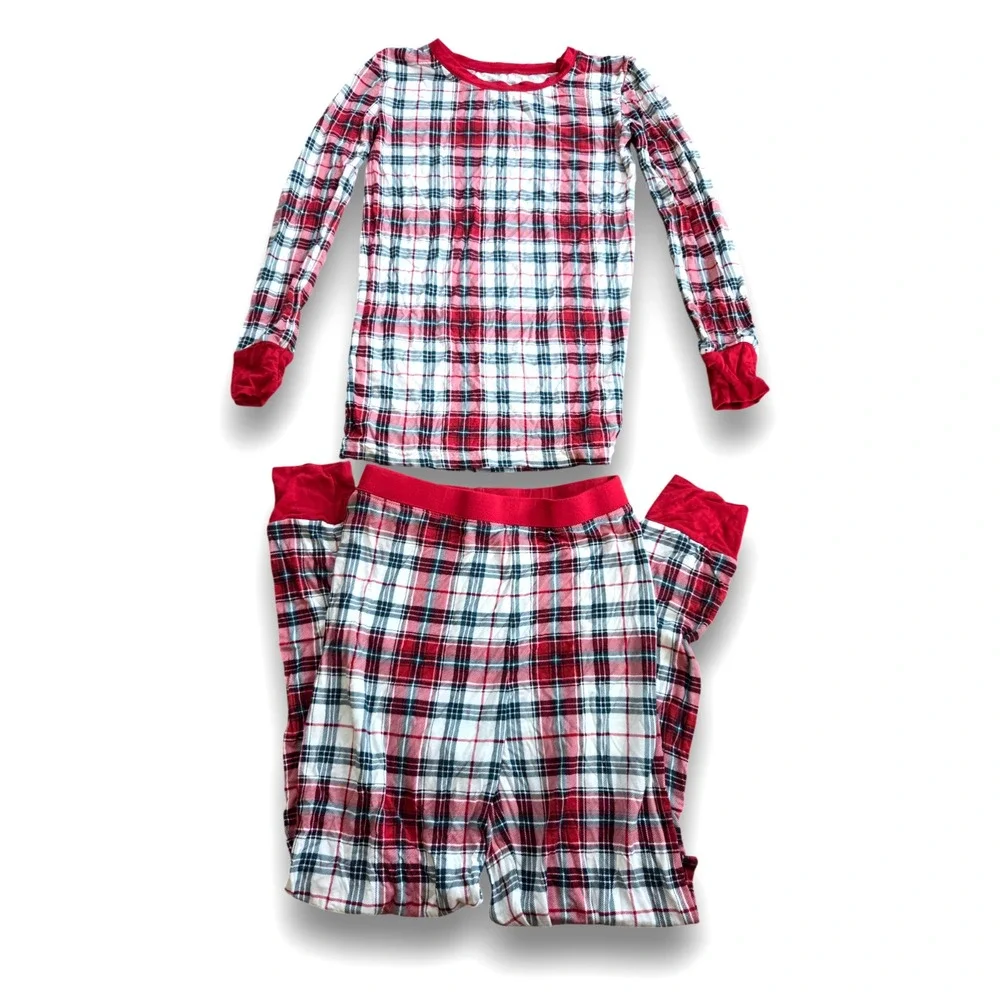 Little Sleepies Red Christmas Holiday Plaid Pajamas Set Red Bamboo Kids 9/10